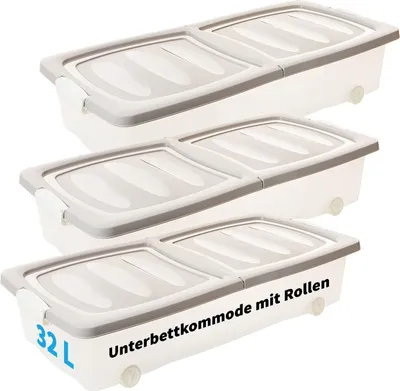 Produktbild von 3er Set Unterbettkommode Flach 32 Liter- Unterbettbox Spielzeugkiste Rollbox