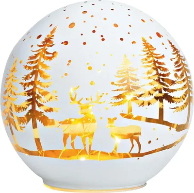 Produktbild von LED Deko Kugel 15cm Weiß Glas Weihnachtsdeko Winterland Tischdeko Dekoleuchte