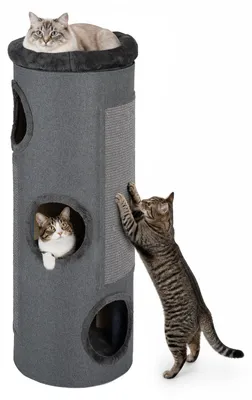 Immagine prodotto di COSTWAY, tiragraffi per gatti a 4 livelli, 113 cm, con 3 nascondigli, 2 pannelli in sisal, cuccia in peluche e tappetino in bambù, torre giochi, mobili per gatti, albero per gatti, tiragraffi