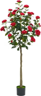 Immagine prodotto di Albero di camelia artificiale - Albero in vaso - 150 cm - Fiori di seta realistici - Da posizionare a terra - Per esterni