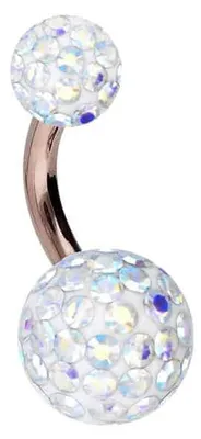 Produktbild von Bauchnabelpiercing Chirurgenstahl Bananabell EPOXY-KUGELN Farbe: RoséGold + Kristall: Regenbogen Stablänge: 6mm