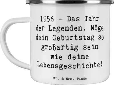 Produktbild von Mr. & Mrs. Panda Teetasse Spruch 1956 Geburtstag - Weiß - Geschenk, Glückwunsch, Teebecher, Emaille Tasse, Geburtstagsgeschenk, Happy Birthday, Liebe, Haferl, Becher