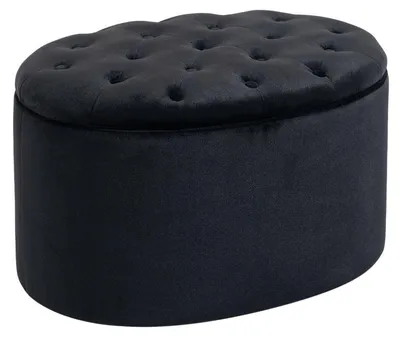 Produktbild von Aufbewahrungsbank mit Stauraum – Ovaler Fußhocker | Farbe: Schwarz | Abmessungen: 71x52x42 cm