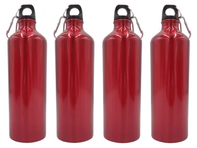 Image de 4x Gourde en aluminium 1 litre rouge avec mousqueton Gourde de sport