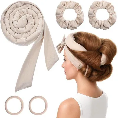 Produktbild von Unyqoos® Hitzefreies Locken-Set – Samt-Headband mit Haargummis für natürliche, volumenreiche Locken bei mittellangem bis langem Haar