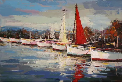 Produktbild von Leinwandbild - Motiv: Schiffe im Hafen - 90 x 120cm