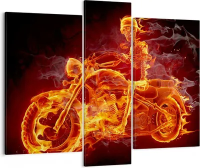 Produktbild von Bild auf Leinwand - Leinwandbild - Motorrad Flammen Skelett - 95x80cm - Wand Bild - Wanddeko - Leinwanddruck - Bilder - Kunstdruck - Wanddekoration - Leinwand bilder - Wandkunst - CB95x80-2652