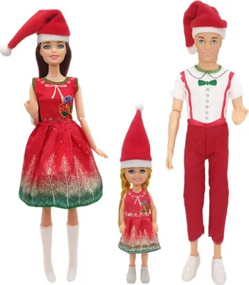 Produktbild von 30 cm/11 Zoll B-ar-bie Weihnachts-Eltern-Kind-Set Geburtstagsgeschenk Prinzessin Spielzeugpuppe Kleidung Dekoration für Jungen Mädchen (3PC.)