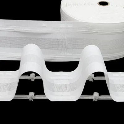 Produktbild von Gardinenband 10m Wellenfalten/mit Querfaden Weiß-100mm 1:2.0 Kräuselband Faltenband
