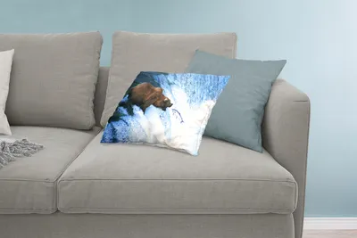 Produktbild von MuchoWow® Zierkissen Sofakissen Wohnzimmer Dekokissen 60x40 cm Bär - Fisch - Wasserfall - Kopfkissen - Polster mit Foto