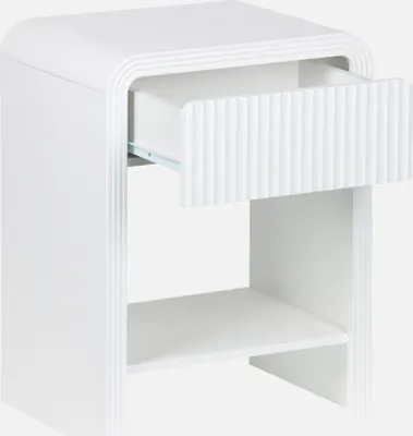 Produktbild von sweeek - 2er-Set Nachttisch mit geriffeltem Holzlook 1 Schublade, 1 Regal  - Weiß