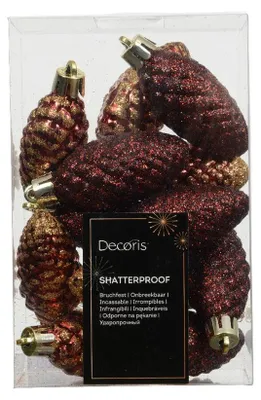 Produktbild von Tannenzapfen Kunststoff L9h14 cm osbloed 12 Stück Shatterproof Decoris