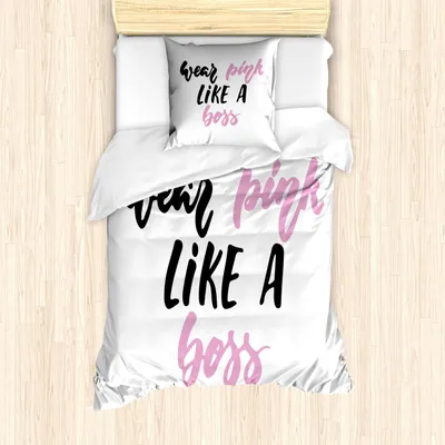 Produktbild von ABAKUHAUS Mädchen Boss Bettbezug Set, Wear Pink wie ein Chef Kalligraphie auf Neutraler Hintergrund, 135 x 200 cm + 80 x 80 cm, Koksgraue Baby Pink