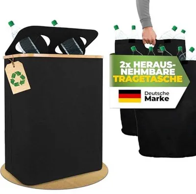 Produktbild von Famanu Sammelcontainer für Pfandflaschen mit Deckel und Tragetaschen - Ideal für Küche und Lagerung
