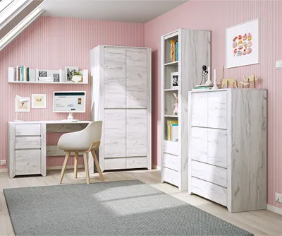 Produktbild von Jugendzimmer Set 5-teilig AMANTEA-129 mit Schreibtisch in weiß Eiche