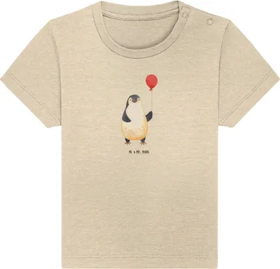 Produktbild von Mr. & Mrs. Panda Organic Baby Shirt Pinguin Luftballon 0. - 6. Monat - Natural Raw - Geschenk, Baumwollshirt, Kinder Oberteil, Glück, Kirmes, Geschenkidee, Liebe, T-Shirt