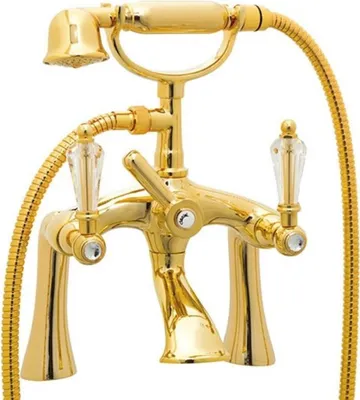 Produktbild von Casa Padrino Luxus Jugendstil Badewannenarmatur mit Swarovski Kristallglas Gold - Badewannen Armatur mit Handbrause - Nostalgisches Badezimmer Zubehör