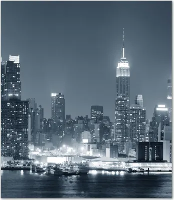 Produktbild von Wallario Herdabdeckplatte aus Glas, Größe 52 x 60 cm 1-teilig, Motiv New York Skyline - Schwarz Weiß Blau