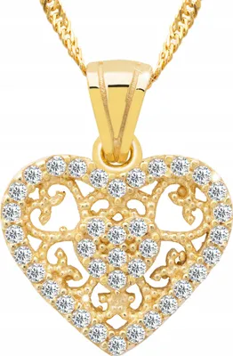 Immagine prodotto di Collana con ciondolo a forma di cuore in oro, con cuore in zirconia e cristallo in zirconia, argento 925