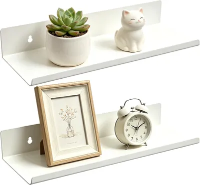 Image de Étagères murales, lot de 2, en bois et métal, de couleur blanche, pour salon