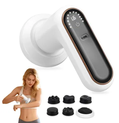 Produktbild von Elektrischer Anti-Cellulite Massager - Handmassagegerät für Körper - 6 Intensitätsstufen - 5 Aufsätze - Wiederaufladbar - Für Beine, Bauch, Arme - Weiß