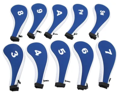 Produktbild von 10 Stück Golf-Eisenschläger-Abdeckungen mit Nummerndruck, Neopren, mit Reißverschluss, Schläger-Eisen-Abdeckungen, königsblauer weißer Reißverschluss