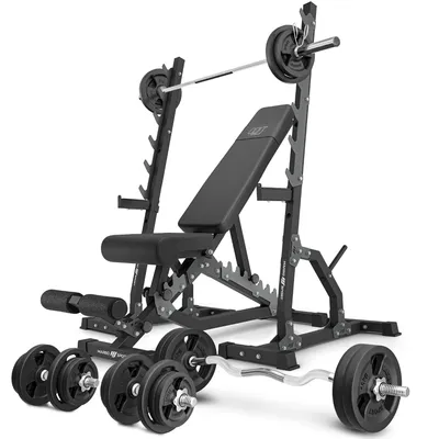 Obrázek produktu pro Marbo Sport - Sada MS24_2.0_113KG | oboustranná lavice + víceúrovňový stojan (2 kusy) + sada tyče a činky 113 kg