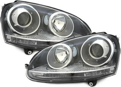 Image de Phares DEPO pour VW Golf V 5 (2003-2009) Jetta 3 (2003-2009) look GTI noir LHD avec moteur.