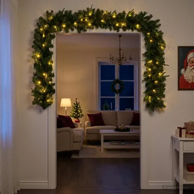 Productafbeelding van Kerstkrans Groen 270 cm PVC en PE 50 LED's