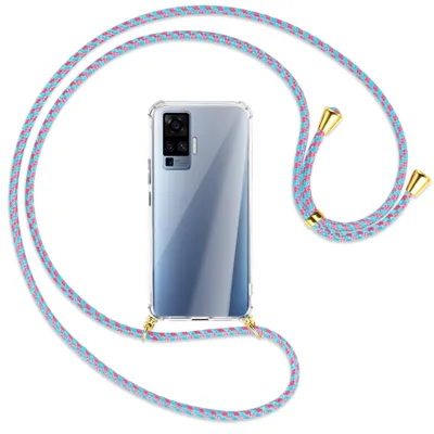 Produktbild von Handykette Backcover-Schutzhülle mit Band (Metall goldfarben) für vivo X50 Pro, X51 5G - pink/mint