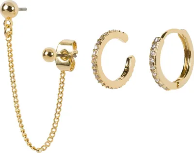 Produktbild von styleBREAKER Damen Ohrring Set 4-Teilig mit Single Ear Stecker mit Kette, Creole und Ear Cuff Ohrklemme mit Strass 05090040