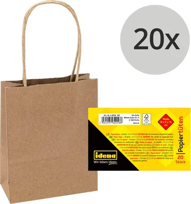 Produktbild von Idena Papiertüten  12x5x15cm 20erRec, aus Kraftpapier, 90g/m²