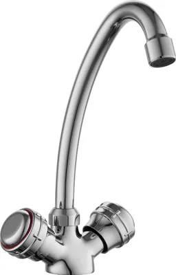 Produktbild von sanicomfort Spültischarmatur AMSTERDAM Chrom – Zweigriff Küchenarmatur mit hohem Auslauf – Wasserhahn für Spüle, aus Messing, klassisches Design, Hochdruck