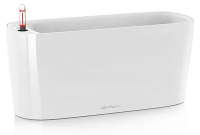 Produktbild von LECHUZA-Pflanzgefäß DELTA Premium 20 Weiß Hochglanz | Tischgefäß mit Bewässerung und Pflanzeinsatz | Hochglanz-Oberfläche | 40 x 15 x 18 cm | 15560
