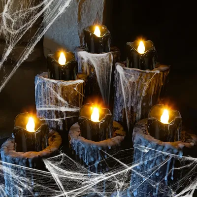 12er Set flammenlose schwarze LED Teelichter für Halloween