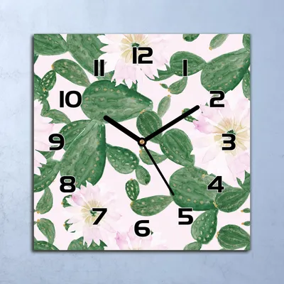 Produktbild von Wanduhr Echt-Glas-Küchenuhr Kakteenblüten Kaktus Quarz 30x30 Deko Bilder