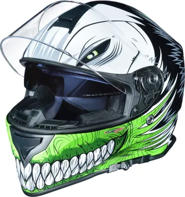 Produktbild von rueger Integralhelm Motorradhelm Kinder Motorrad Integral Bobber Sturz Helm Pinlock Green Hollow L (59-60)