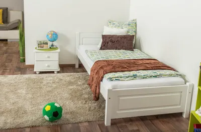 Produktbild von Kinderbett / Jugendbett Kiefer massiv Vollholz weiß lackiert 78, inkl. Lattenrost - Liegefläche 90 x 200 cm