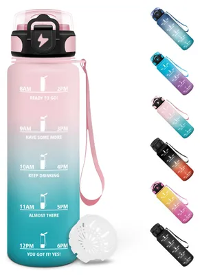 Produktbild von Motswedi Trinkflasche 1l Auslaufsicher Sport Wasserflasche mit Zeitstempel