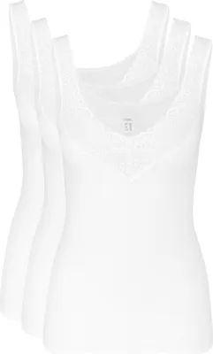 Produktbild von Speidel 3er-Pack Natalie Unterhemd / Top Baumwolle in weicher Feinripp-Qualität, Blütenspitze an Ausschnitt und Trägern, Komfort ohne störende Seitennähte