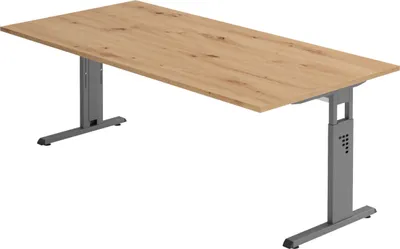 Produktbild von bümö Schreibtisch Serie-O - Nachbildung: Asteiche, Gestell: Graphit, Größe:  200 x 100 cm