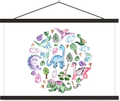 Produktbild von MuchoWow® Textilposter Kinderzimmer - Kreis - Dinosaurier - Jungen - Mädchen - Kinder 60x40 cm mit schwarzem Rahmen - Hölzernes