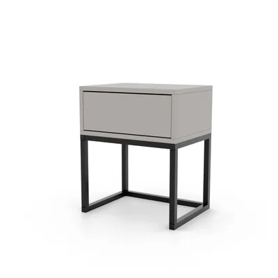 Produktbild von IDOHOME-Nachttisch MILO S Kaschmir mit Schublade Push To Open auf Schwarz Metallgestell fürs Schlafzimmer mit Ablage Nachtschrank