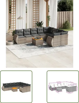 Produktbild von The Living Store 10-tlg. Garten-Sofagarnitur mit Kissen Grau Poly Rattan