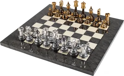 Immagine prodotto di Set Di Scacchi Italiano Ottone/Legno Oro/Argento Fantasy + Scacchiera In Legno 42