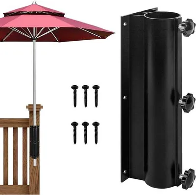 Productafbeelding van Ibenzoa® zonneschermhouder, zwart – ruimtebesparende, verstelbare klemhouder voor balkon/balustrade/terras, diameter 3,3–5 cm, aluminiumlegering, weerbestendig