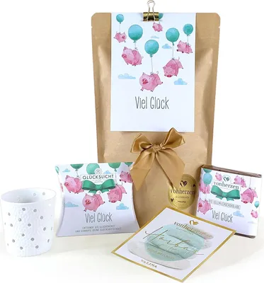Produktbild von VONHERZEN Geschenkset "Kleine Auszeit" | Viel Glück | Tolles Set für Entspannung und Glücksmomente | Glückskerze, Schokolade, Teelichthalter & Karte