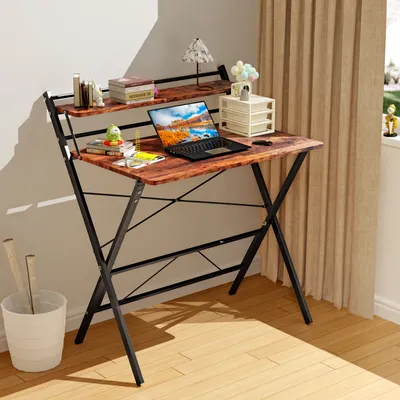 Produktbild von Computertisch Faltbar mit Regal für Zuhause und Büro 50x80x75cm braun
