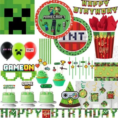 Produktbild von Party Deko Set Minecraft Geburtstagsdeko Kindergeburtstag Party Deko Geburtstag Dekoration