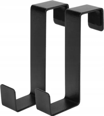 Two black over-the-door hooks are shown against a white background.